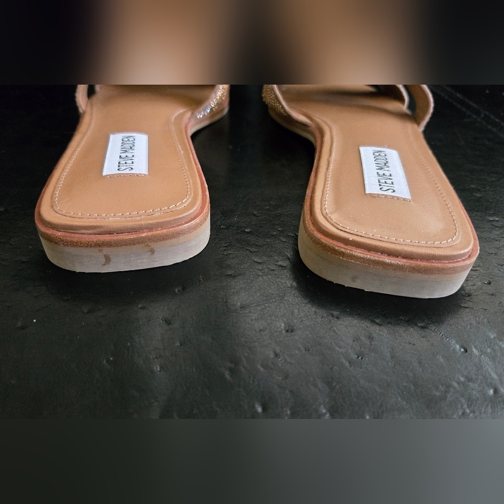 Steve Madden Sparkly Tan and Gold Slide Sandals NWOT - Picture 5 of 6